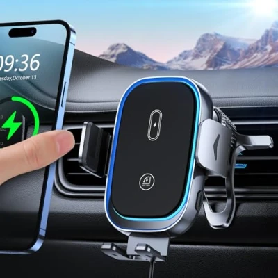 Afbeelding van Mohard 15 W telefoonhouder voor auto, inductie [automatisch klemmen], dubbele spoel, inductielader draadloos, snel, compatibel met iPhone 16/15/14/13/12/11, Galaxy ZFlip5/4/3/S24/S23 enz