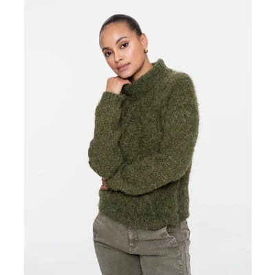 Afbeelding van Geisha dames kabeltrui met turtleneck 54515 10 XS / Groen