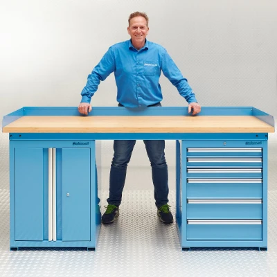 Afbeelding van Datona® Werkbank PRO bamboe 6 lades opbergkast 200 cm Matzwart