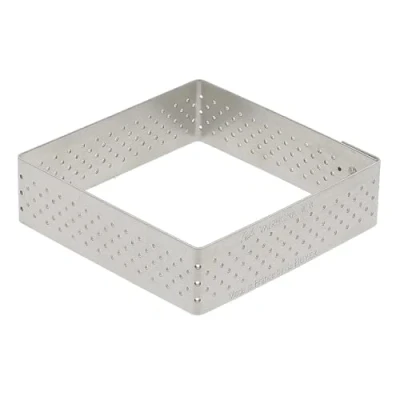 Afbeelding van De Buyer VALHORNA vierkante taartcirkel van geperforeerd roestvrij staal 15 x 2 cm Gemaakt in Frankrijk, AIR SYSTEM technologie, microperforaties voor snel en homogeen koken knapperige