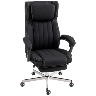 Afbeelding van Vinsetto Bureaustoel, ergonomische stoel, in hoogte verstelbaar, verstelbare rugleuning, armleuningen, voetensteun en hoofdsteun, bureaustoel met zwenkwielen, 65 x 61 105 113 cm, zwart
