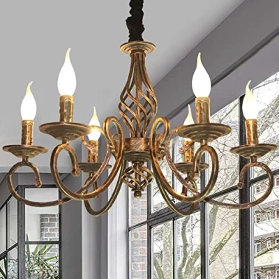 Afbeelding van Ganeed Rustieke kroonluchters met 6 lampen, Franse landelijke vintage kroonluchter, antieke bronzen metalen hanglamp voor eiland, keuken, boerderij, eetkamer, woonkamer