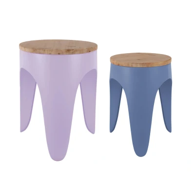 Afbeelding van Leitmotiv Kruk Set Double Funky Soft purple &amp; classic blue