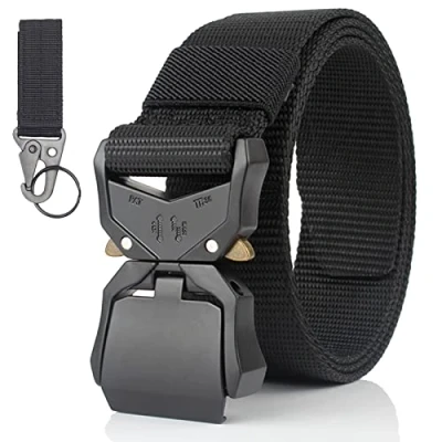 Afbeelding van Tactische riem, verstelbare nylon riem in militaire stijl met gesp van zinklegering, snelsluiting, B Zwart
