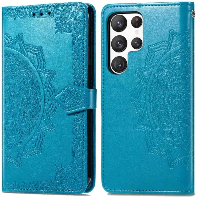 Afbeelding van iMoshion Hoesje Geschikt voor Samsung Galaxy S23 Ultra Met Pasjeshouder Mandala Bookcase Turquoise