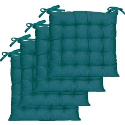 Afbeelding van Atout Ciel Lot de 4 Galettes Chaise carrées Bicolores 40x40cm, Bleu Canard/Moutarde