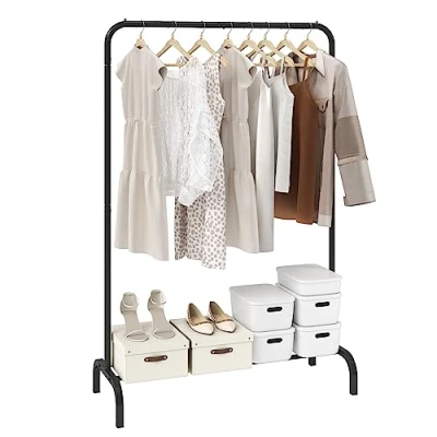 Image de VEVOR Portant à Vêtements 101x40x151 cm Porte Manteau avec Étagères Chaussures 1 Tringle Penderie en Acier au Carbone Stable pour Rangement Présentation Buanderie Chambre Coucher Noir