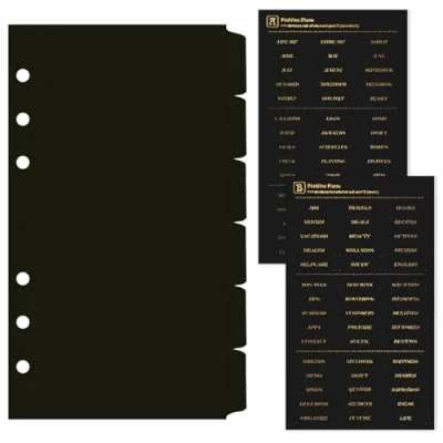 Afbeelding van DY.2ten A6 tabbladen, zwart, 6 gaten, vellen, kunststof, tabbladen voor map, notitieboek, planner (17 cm x 9,4 cm)