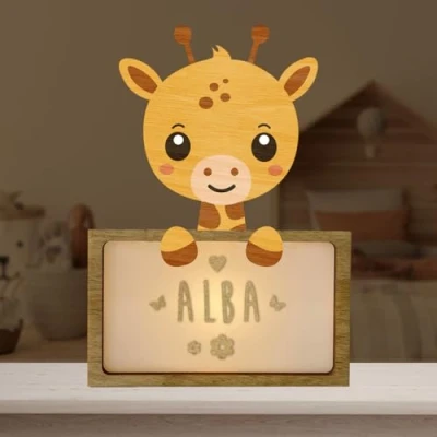 Afbeelding van WONDEE gepersonaliseerde lamp met naam nachtlampje voor kinderen, giraf, cadeau pasgeborenen, mannelijk en vrouwelijk, doopcadeau baby&#039;s meisjes, cadeaus