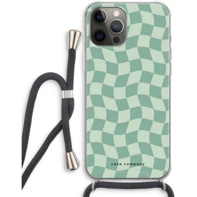 Afbeelding van Case Company® hoesje met Koord geschikt voor iPhone 12 Pro Grid Groen Telefoonhoesje Zwart Extra Bescherming aan alle Kanten en Over de Schermrand