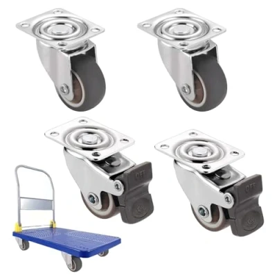 Afbeelding van 4 stuks zwenkwielen met rem, lichte meubelzwenkwielen, zware wielen, meubelwielen, transportwielen draaibare kleine zwenkwielen, voor trolleys en meubels, kan 50 kg dragen