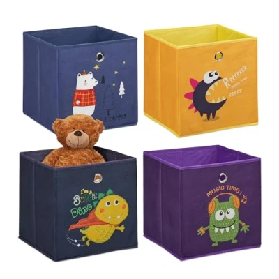 Afbeelding van Relaxdays opbergmanden kinderkamer set van 4 opvouwbaar stoffen speelgoedmand kast A