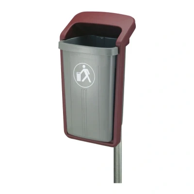 Afbeelding van Afvalbak voor wand/paalbevestiging grijs/bordeaux