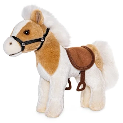 Afbeelding van Uni Toys paard met zadel en stijgbeugel, staand (bruin) 23 cm (lengte) pluche