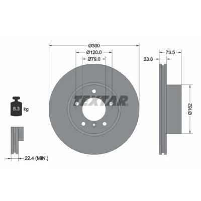 Afbeelding van TEXTAR 92137700 Remschijf 300 23,8 05/06 120 interne ventilatie Zonder wielbevestigingsbout, wielnaaf BMW: 3 Saloon, Touring, Coupe
