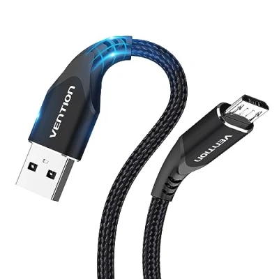Afbeelding van VENTION 2 m micro USB kabel Kindle Fire tablet oplader nylon gevlochten voor Samsung Galaxy S6 S7 S5 J7 J5 PS4 Xbox zwart