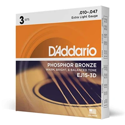 Afbeelding van D&#039;Addario EJ15 3D Phosphor Bronze Extra Light 3 Pack 10 47