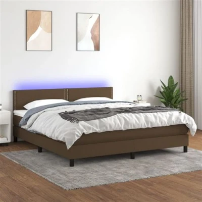 Afbeelding van vidaXL Boxspring met matras en LED stof donkerbruin 160x200 cm