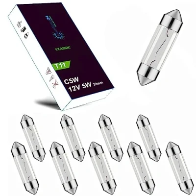 Afbeelding van LIGHTWORLD24 Shuttlelampen, 12 V, 5 W, C5 SV8,5, 39 41 mm, voor kentekenplaatverlichting, binnenverlichting, dashboardkastje, 10 stuks