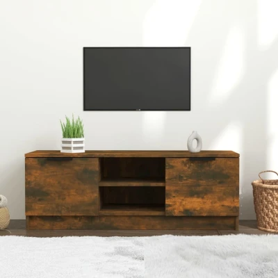 Afbeelding van Tv meubel 102x35x36,5 cm bewerkt hout gerookt eikenkleurig