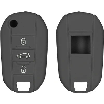 Afbeelding van kwmobile autosleutel hoesje geschikt voor Peugeot Citroen 3 knops inklapbarep hoes TPU behuizing Beschermende auto sleutel case Sleuteletui in donkergrijs