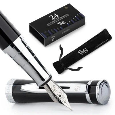 Afbeelding van Wordsworth &amp; Black 24 inktpatronen, inktnavulconverter en geschenkdoos, chromen afwerking, kalligrafie [chroom zwart]