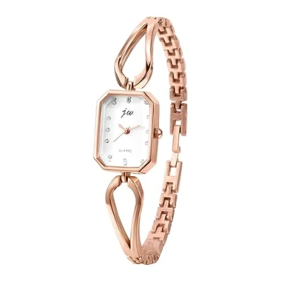 Afbeelding van JewelryWe Dameshorloge van roestvrij staal zilver en goud met ronde wijzerplaat strass steentjes, Roségoud achthoek, Elegant