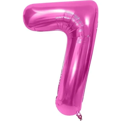Afbeelding van PROMYSTICAL Verjaardagsballon 7 jaar, roze 101 cm ballon cijfer 7, decoratie verjaardag jaar feestdecoratie vliegt dankzij helium