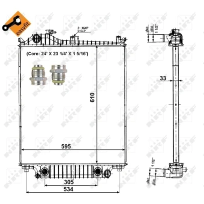 Afbeelding van NRF EASY FIT 56032 Radiateur Aluminium 610 595 33 Met adapter Koelribben gesoldeerd FORD USA: Explorer