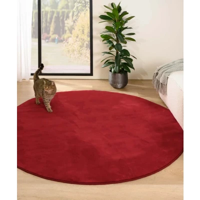Afbeelding van Rond Zacht Vloerkleed Plush Rood 160 Cm