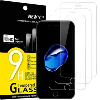Afbeelding van NEW&#039;C Displaybeschermfolie van gehard glas voor iPhone 7 Plus en 8 (5.5), zonder luchtbellen, zeer robuust (0,33 mm HD ultra transparant), hardheid 9H, 3 stuks