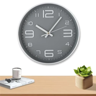 Afbeelding van Mezzar Grote wandklok, 30 cm, stil, modern, voor woonkamer, keuken of kinderkamer, rond, zonder tikkend geluid (grijs)