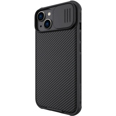 Afbeelding van Nillkin CamShield Hoesje Geschikt voor de Apple iPhone 14 Draadloos Opladen met Magnetische Ring Camera Slider Back Cover Zwart