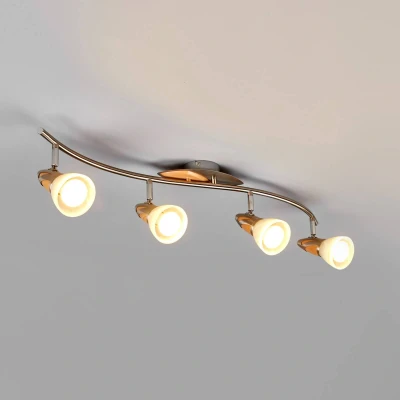 Afbeelding van Lindby plafondlamp Marena, 4 lamps, glas, hout, 83 cm lang