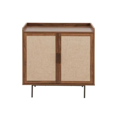 Afbeelding van Dressoir met 2 deuren in notenhoutdecor stoffen fronten L80 cm JETSON