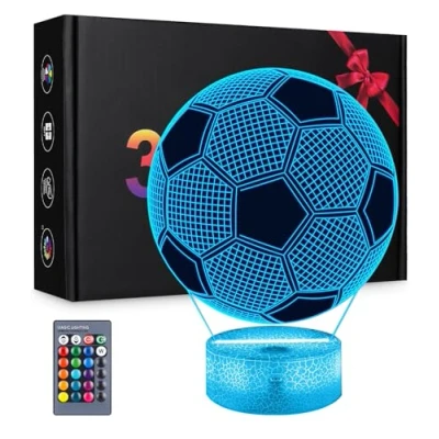Afbeelding van Yulado 3D nachtverlichting, lampen, optische illusie, nachtlampje met 16 kleurveranderingen en afstandsbediening, voetbalcadeau voor kinderen, 7 jaar man