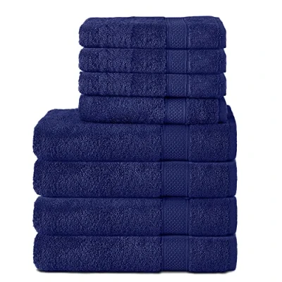 Afbeelding van Komfortec Set van 8 handdoeken, 100% katoen, 470 g/m², 4 badhanddoeken 70 x 140 cm en handdoeken 50 100 cm, badstof, zacht, groot formaat, marineblauw