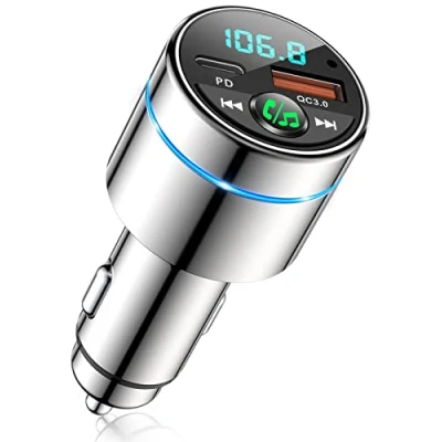 Afbeelding van Mohard Bluetooth 5.3 FM zender, volledig metaal, bluetooth, auto, snellader, PD 30 W, type C+ QC3.0, met ruisonderdrukking voor handsfree bellen, hifi muziek, lichtring