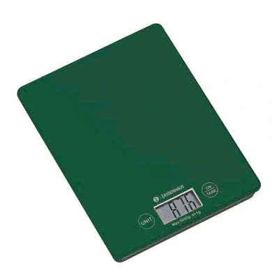 Afbeelding van ZASSENHAUS Digitale keukenweegschaal met max. 5 kg in stappen van 1 g, hoogwaardige huishoudweegschaal 2 batterijen inbegrepen, 16,5 x 21,5 cm, Deep Forest