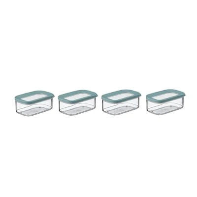 Afbeelding van Mepal Set van 4 voorraaddozen met deksel, rechthoekige voedselcontainers, keukenorganizer kunststof, luchtdichte voorraadcontainer, x 425 ml, groen