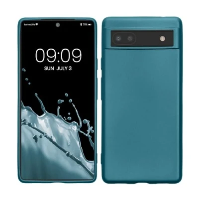 Afbeelding van kwmobile telefoonhoesje geschikt voor Google Pixel 6a Hoesje smartphone Back cover in Metallic carabisch blauw