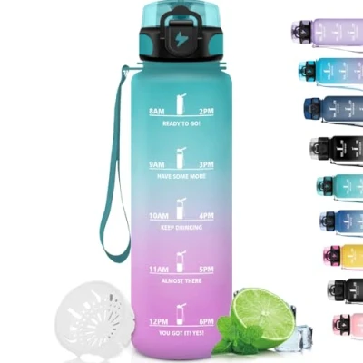 Afbeelding van Grsta Drinkfles, lekvrije sportfles, filterfles voor hardlopen, drinkfles met motiverende slogan, kunststof fles, 1 l, gemakkelijk te reinigen, waterfles wandelen, kamperen, fietsen