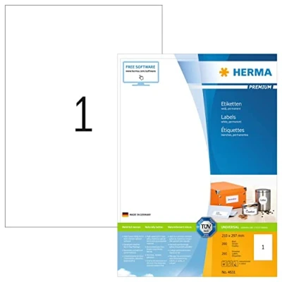 Afbeelding van Etiket HERMA 4631 210x297mm A4 premium wit 200stuks