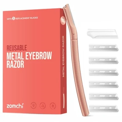 Afbeelding van ZOMCHI wenkbrauwscheerapparaat gezichtsscheerapparaat voor dames dermaplaning met 6 mesjes roségoud