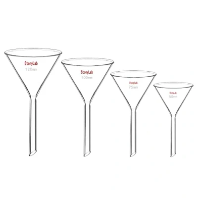Afbeelding van stonylab trechter van glas, 4 stuks, voor vulling met korte schacht, dikwandig borosilicaatglas, diameter 50 mm/75 mm/100 mm/120 mm