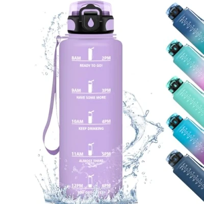 Image de Honeyholly Gourde de sport 1,5 litre pour l&#039;épreuve des fuites, bouteille temps, avec filtre école, bureau, étude, remise en forme