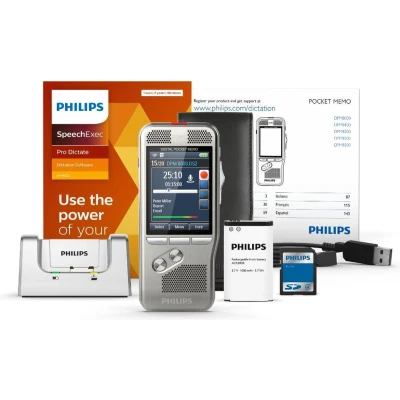 Afbeelding van Philips DPM8000/02 PocketMemo Dicteerapparaat Schuifschakelaar (US) Accessoire set SpeechExec Pro Dictate 11 2 year license