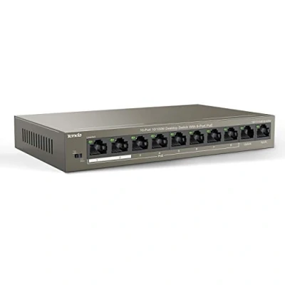 Afbeelding van Tenda TEF1110P 8 63W 10 poorten/100 m ethernet netwerkswitch, hub, PoE poorten tot 30 W voor elke poort en 58 alle poorten, 6 kV verlichting, plug and play