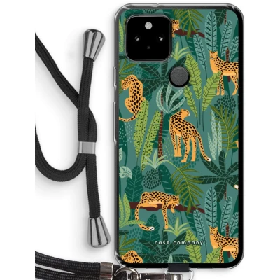 Afbeelding van Case Company® hoesje met Koord geschikt voor Google Pixel 5 Luipaard 2 Telefoonhoesje Zwart Bescherming aan alle Kanten en Over de Schermrand