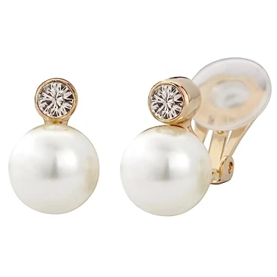 Afbeelding van Traveller Clip Oorbellen Oorclips Dames Goudkleurig Parels 10 mm Crème Kristal Preciosa Crystals 113881